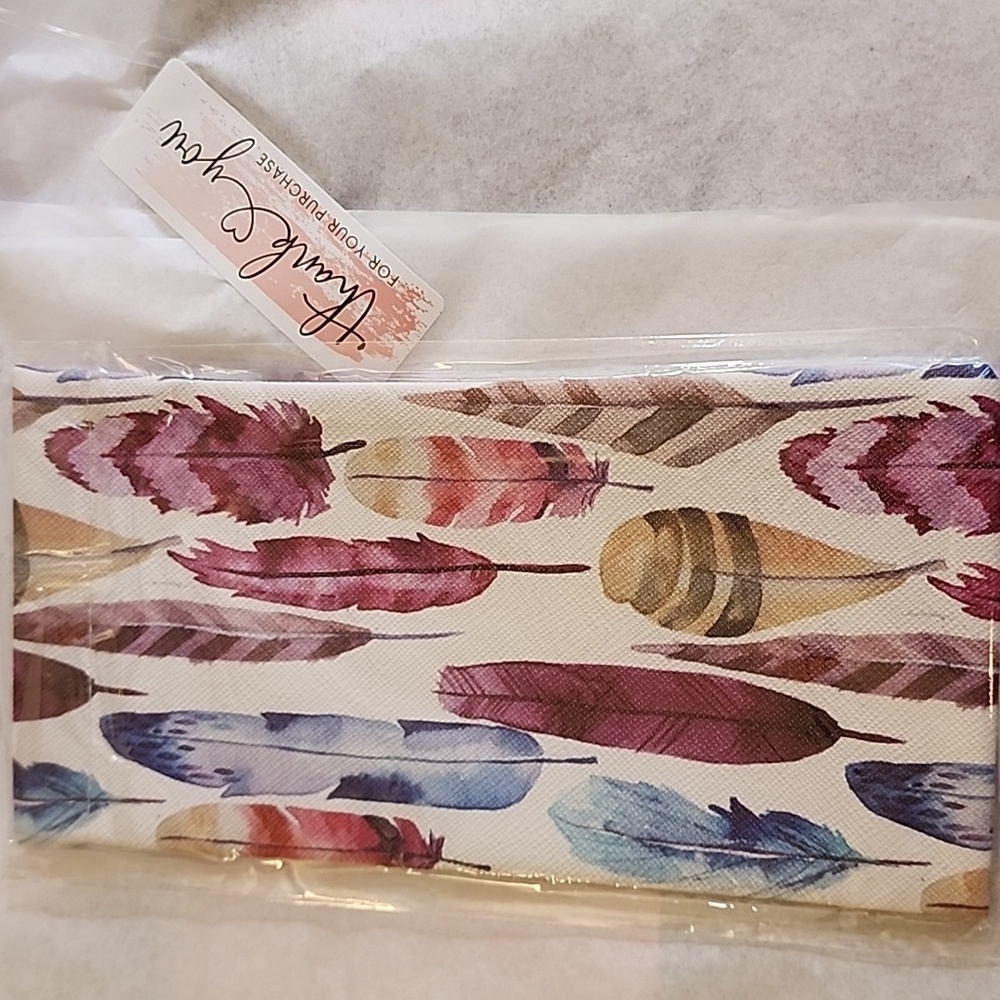 SOFT Sunglass EYEGLASS CASE EXTRA LARGE BOHO FEATHERS   PATTERN Tension Closure